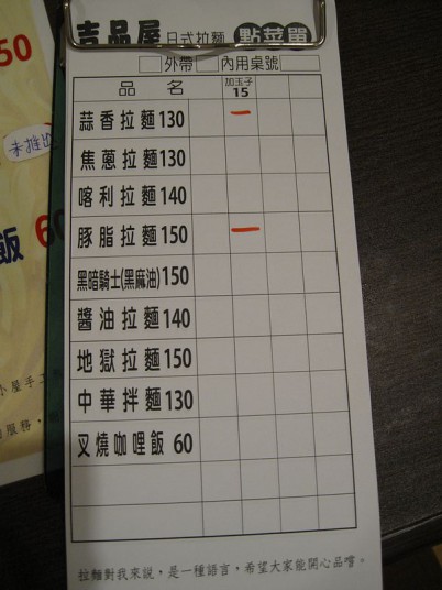 菜單,價格落在130~150之間